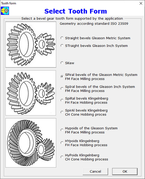 Tooth Form Selection Dialog