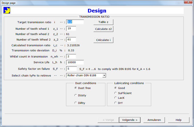 Chain Wheel Design Specifications Dialog Box