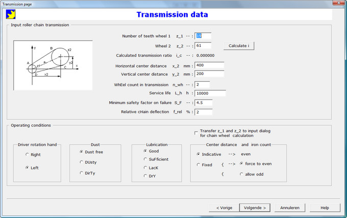 Chain Wheel Verification Transmission Specifications Dialog Box