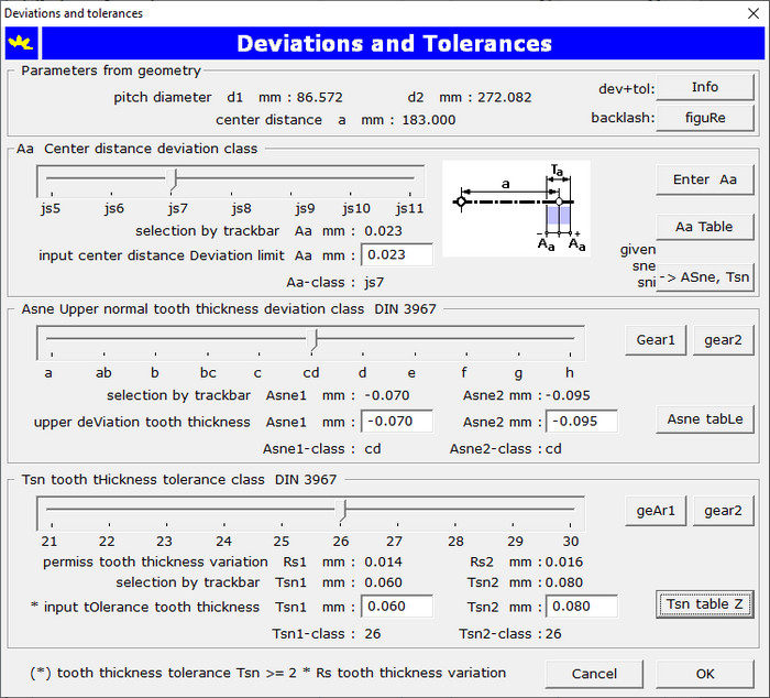 Thickness Deviations and Tolerance Dialog