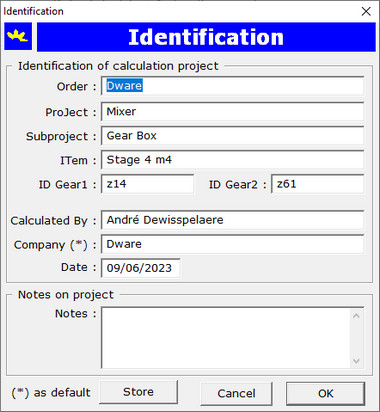 Indentification Dialog