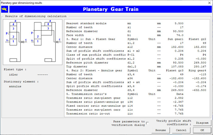 Planetary Gear Design Dialog Box