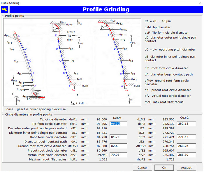 Profile Grinding Dialog