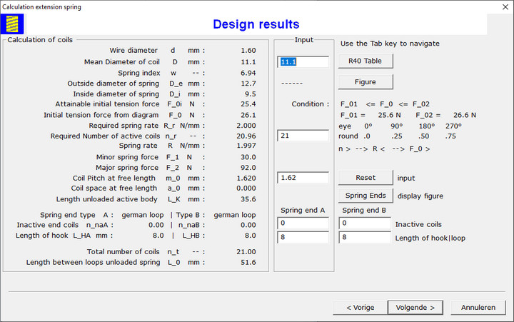 Extension Spring Coil Design Dialog