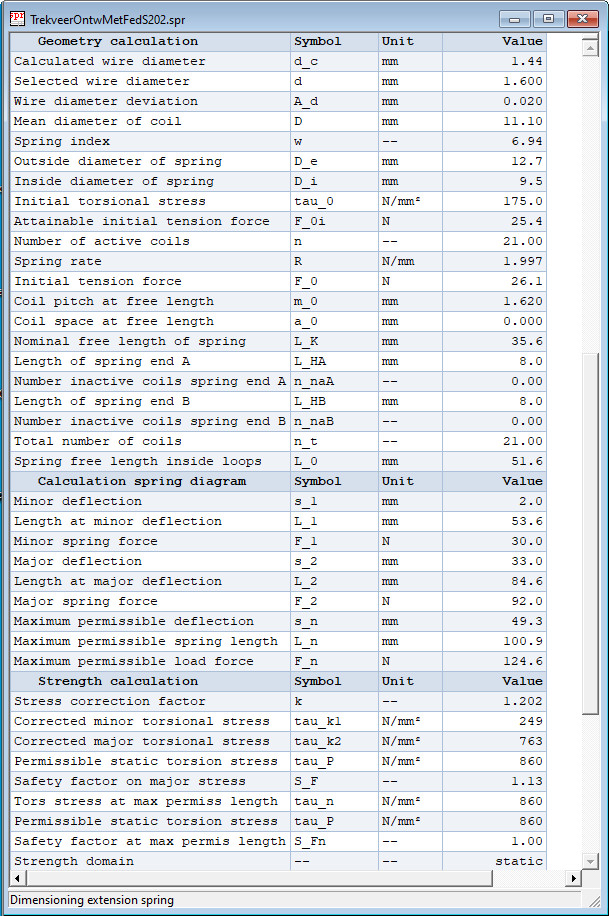 Extension Spring Design Output