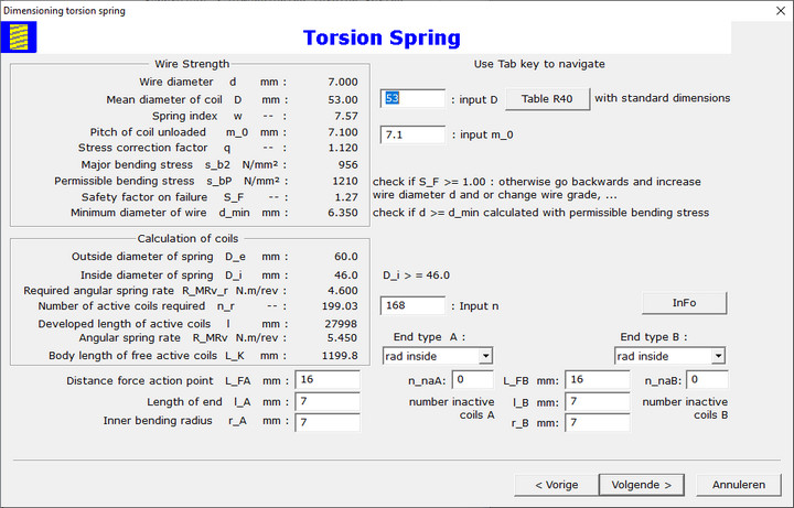Torsion Spring Coils Design Dialog