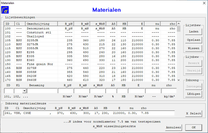 Materiaal Dialoogvenster