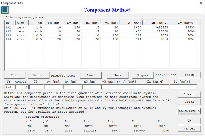 Component Parts List Dialog Box