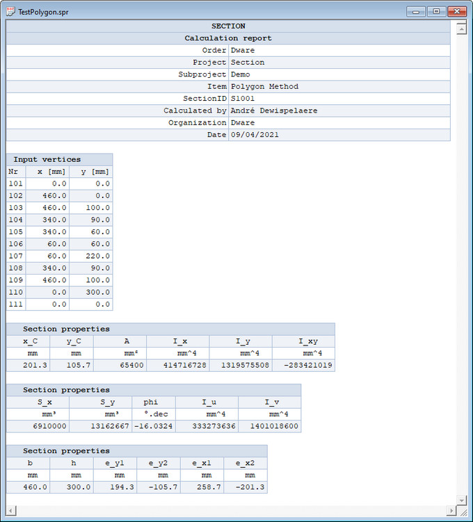 Section Properties Output Polygon Method