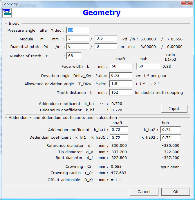 Calculation of Geometry Dialog