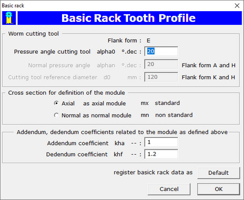 Basic rack Dialog