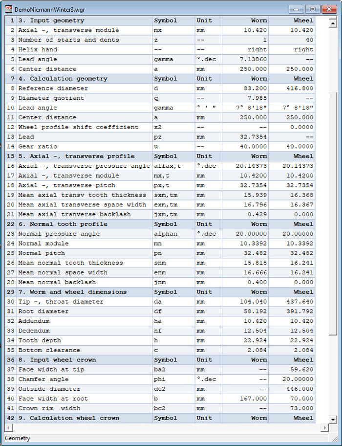 Wormwheel Geometry Output