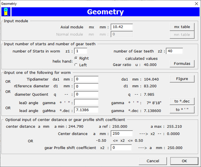 Geometry Dialog Box