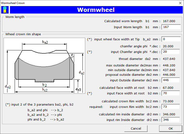 Wormwheel Geometry Dialog Box