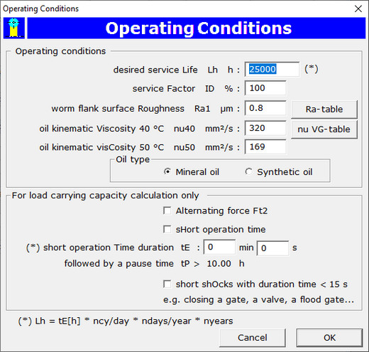 Operating Conditions Dialog